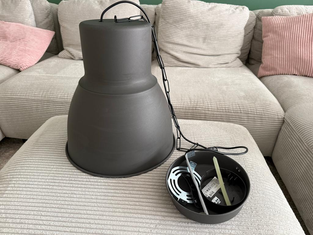 Industriële IKEA HEKTAR Hanglamp, Donkergrijs, met Ketting, Ophalen, Zo goed als nieuw, Minder dan 50 cm