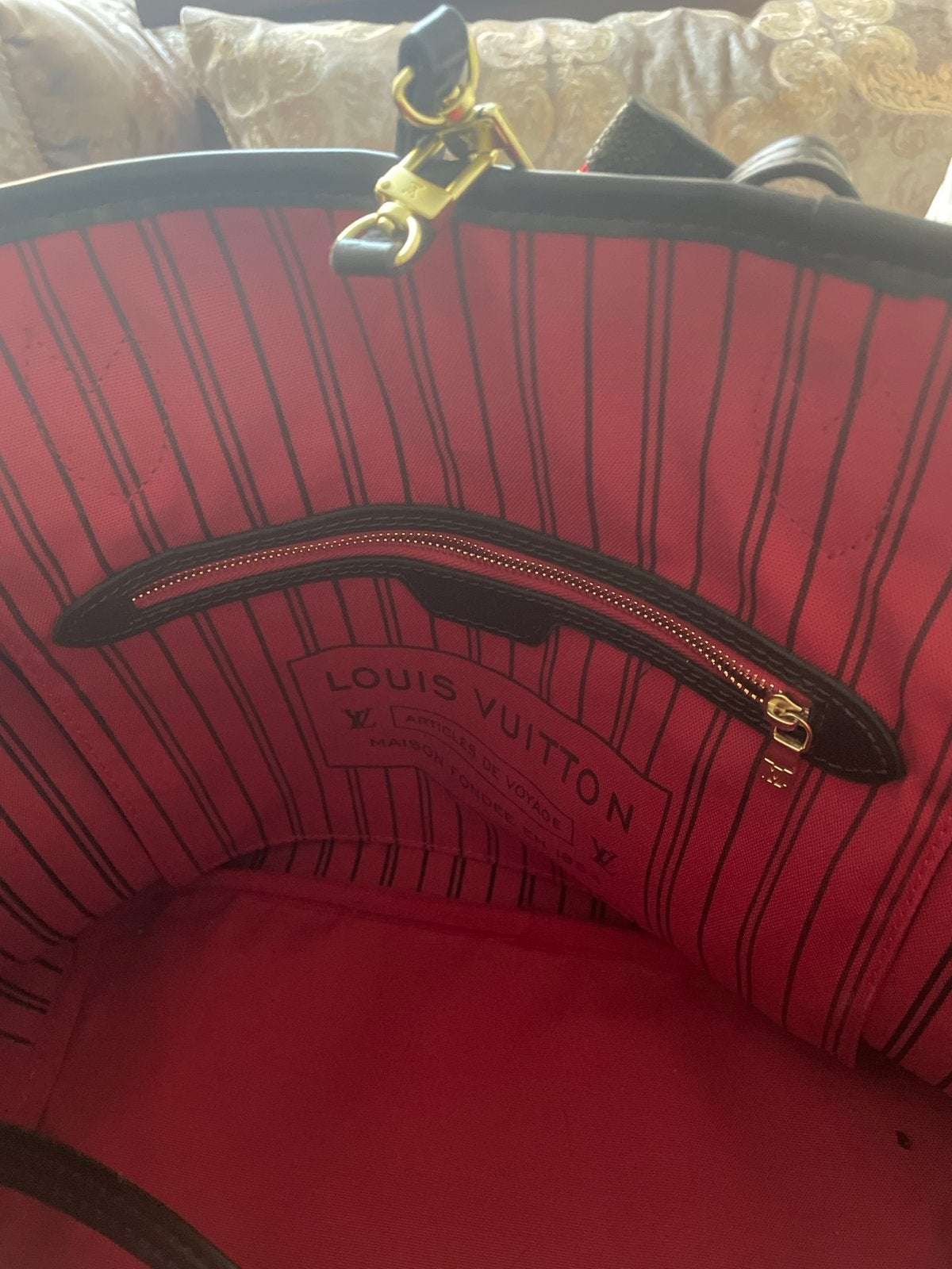 Louis Vuitton Neverfull Damier Ebene MM met Pochette, Ophalen of Verzenden, Zo goed als nieuw, Bruin, Shopper
