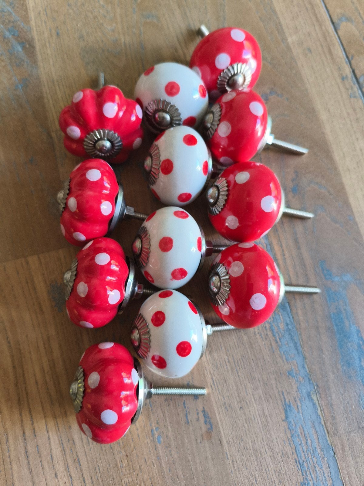 deur/kast/ladeknop rood/wit polkadot 3x 4 stuks nieuwstaat, Ophalen, Overige materialen, Klink of Kruk