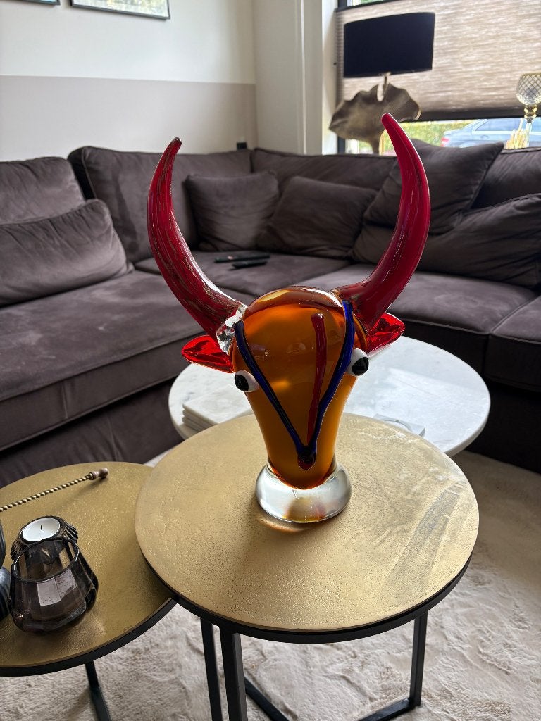 Groot Glaskunst Object Stierenkop Höglund / Murano Stijl, Meerkleurig, Handgemaakt, Beeld, 40 cm