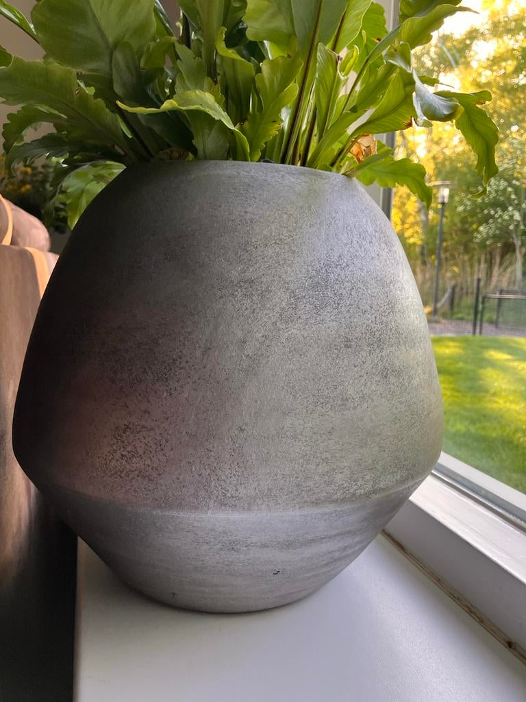 2 mooie PTMD potten, grijs en waterdicht (incl. planten), Tuin en Terras, Bloempotten, Ophalen, Overige materialen, Rond, Binnen