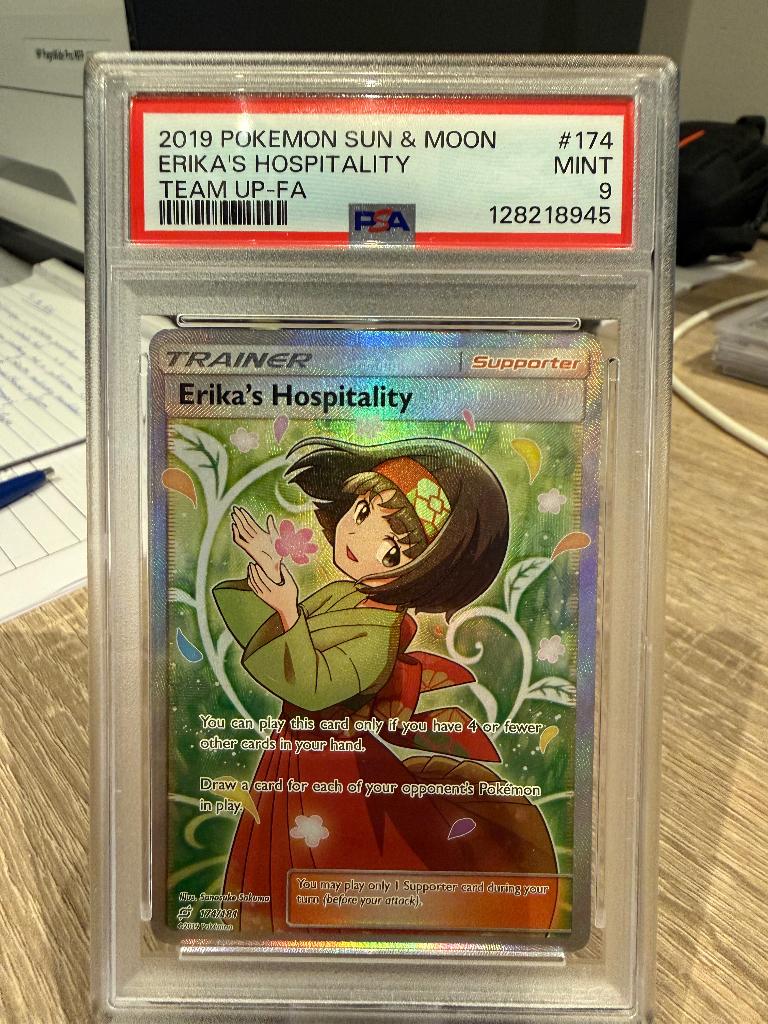 Pokemon Erika's Hospitality 174/181 Team Up PSA 9, Verzenden, Zo goed als nieuw, Losse kaart, Foil