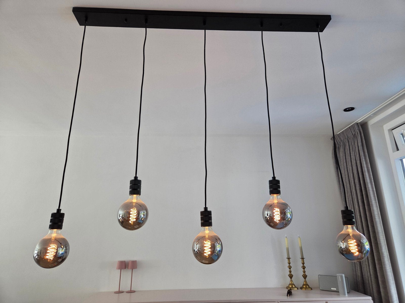 Hanglamp met 5 lichtpunten, Ophalen of Verzenden, Zo goed als nieuw, Metaal, E27 (groot)
