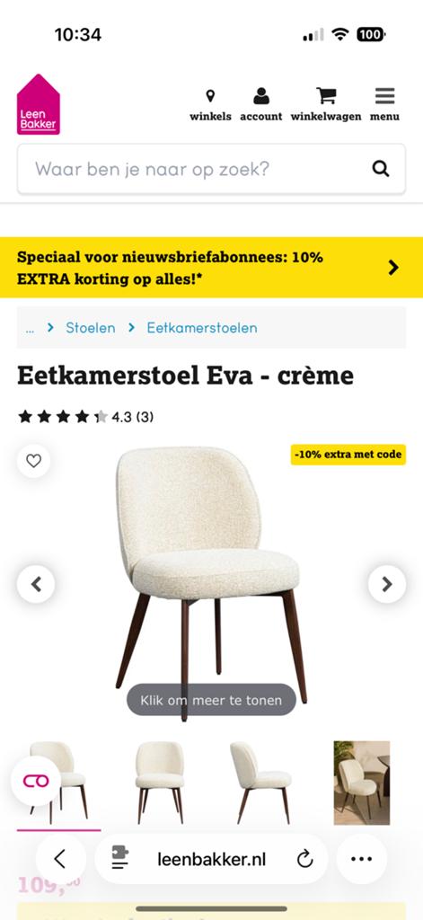 GEZOCHT: eetkamerstoel Eva leen bakker, Ophalen of Verzenden, Zo goed als nieuw, Twee
