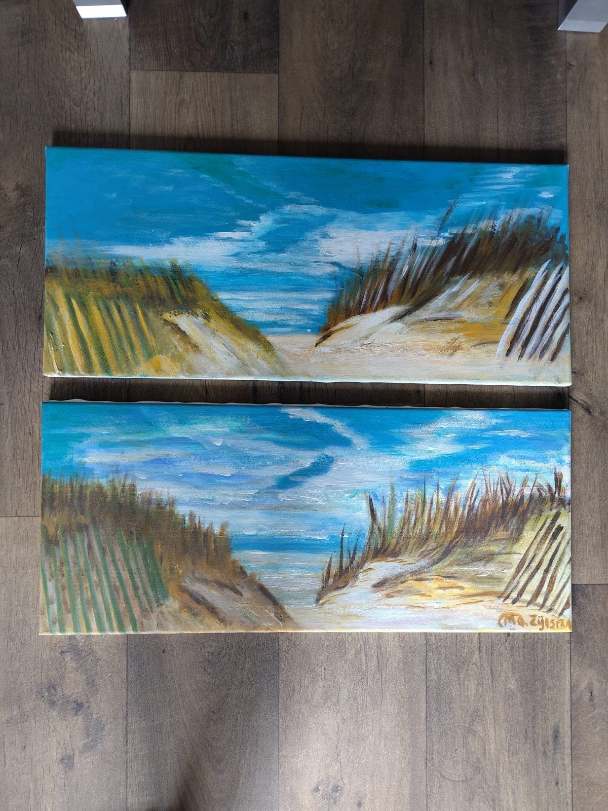 2 Luik Schilderijen van de Duinen, Ophalen, Overige materialen, Handgeschilderd, Landschap