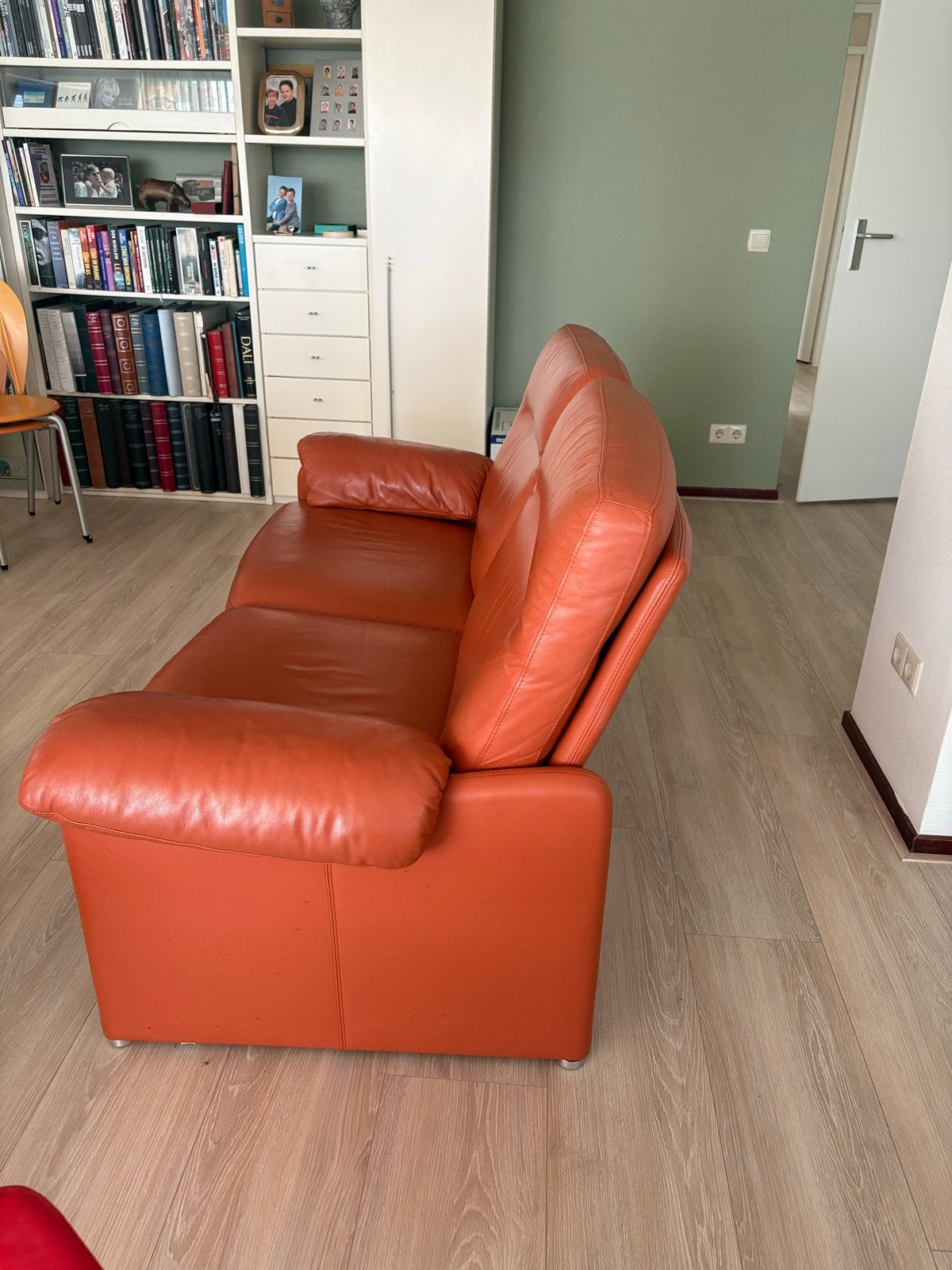 Oranje leren bank van Montel - In goede staat, Ophalen, Gebruikt, 150 tot 200 cm, Tweepersoons