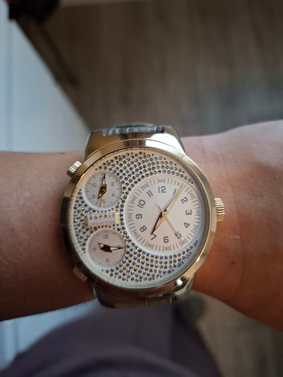 Esprit Dames Horloge, Leer, Ophalen of Verzenden, Zo goed als nieuw, Met strass