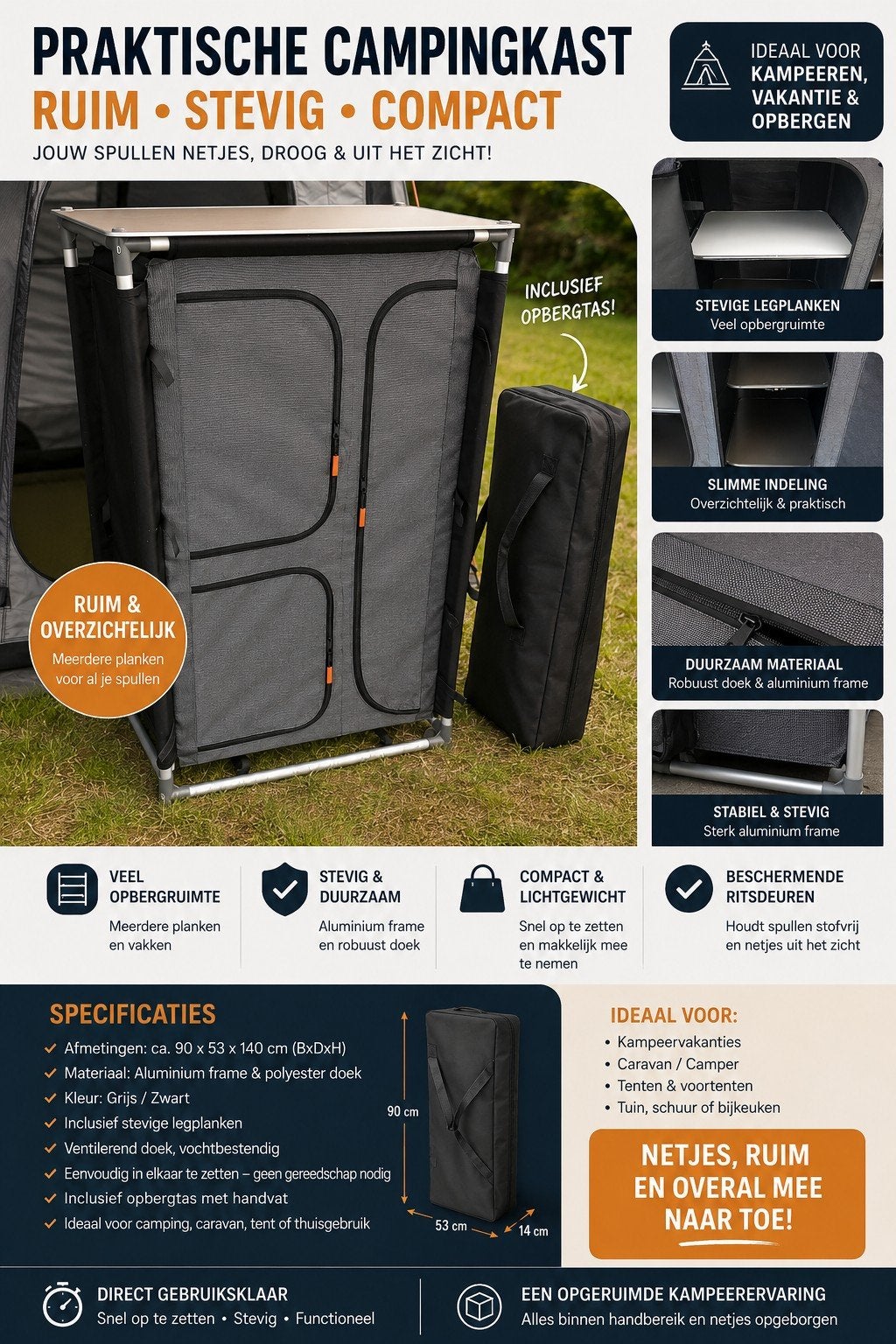 Campingkast - Ruim, Stevig & Compact, Ophalen, Zo goed als nieuw