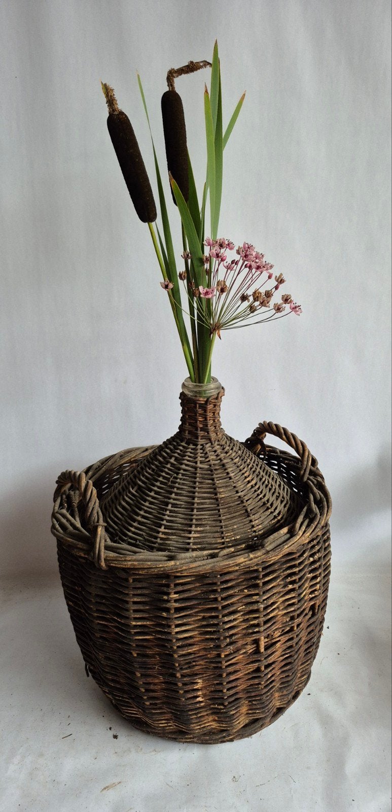 Prachtige distileer fles 50 cm hoog, Rond, Ophalen of Verzenden, Riet