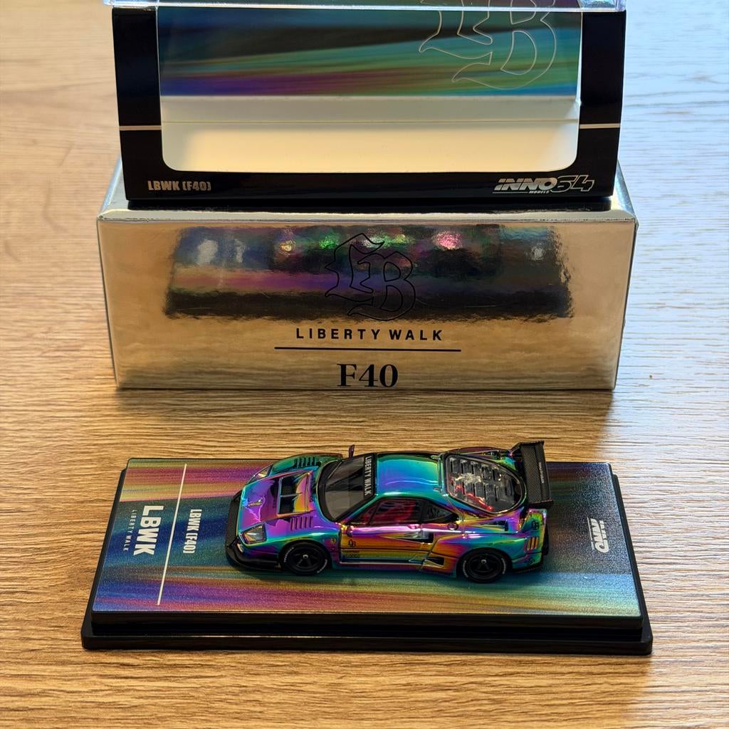 CHASE INNO64 FERRARI F40 LBWK ZILVER ZWART 1:64, Ophalen of Verzenden, Nieuw, Auto, Overige merken