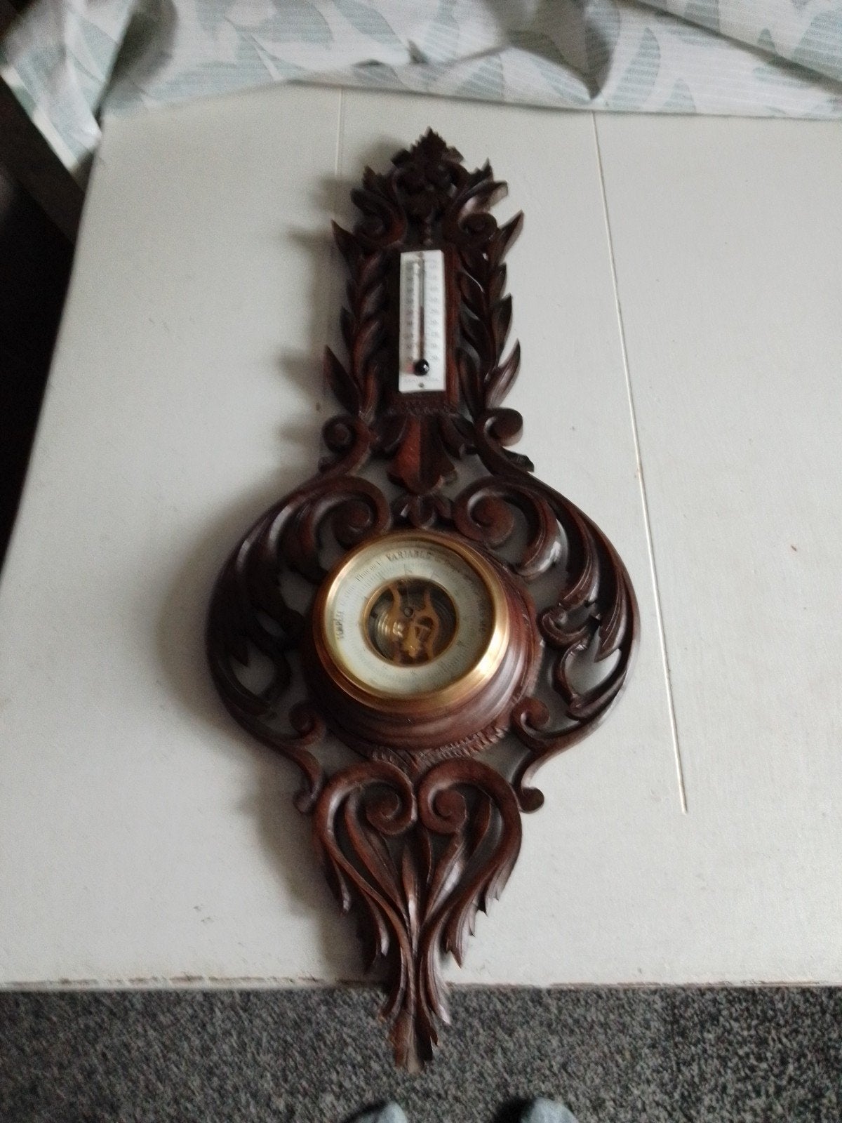 Antieke houten barometer met mooi houtsnijwerk, Ophalen of Verzenden