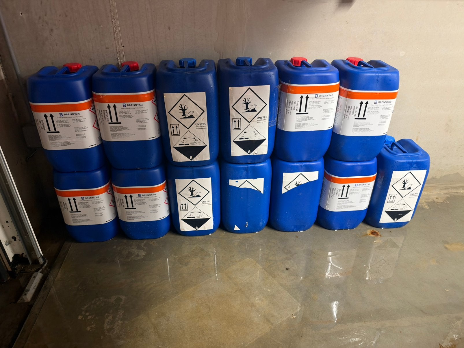 13 stevige 20/25L HDPE jerrycans – UN – Brenntag – partij, 20 liter of meer, Ophalen, Gebruikt, Blauw