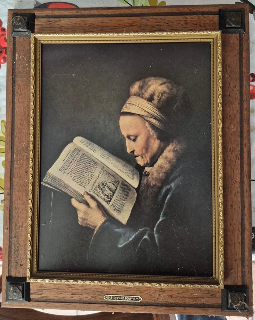 Oude Meester Reproductie: Gerard Dou - Lezende Vrouw, Ophalen of Verzenden