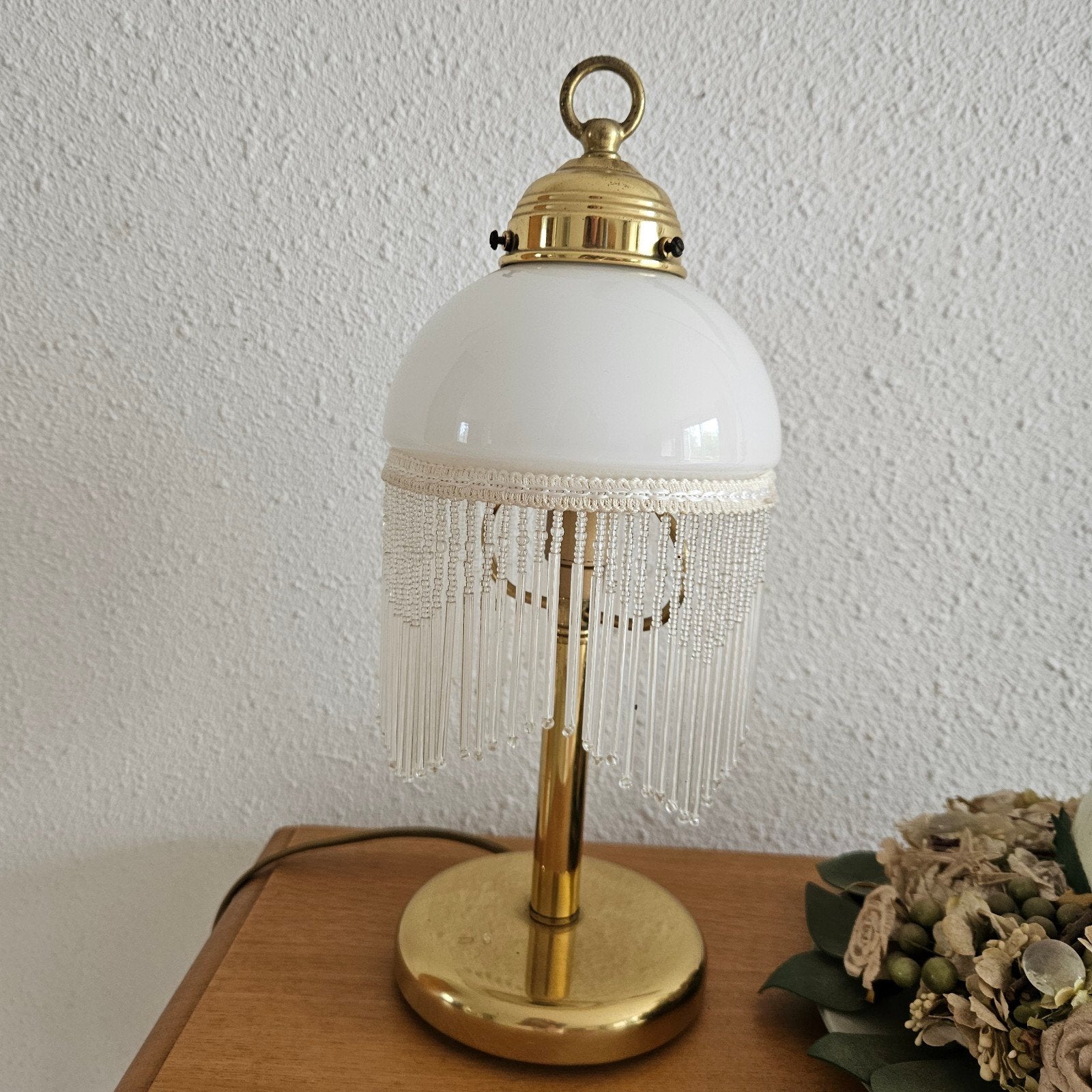 Vintage Tafellamp met Melkglas Kap en Kralen, Ophalen