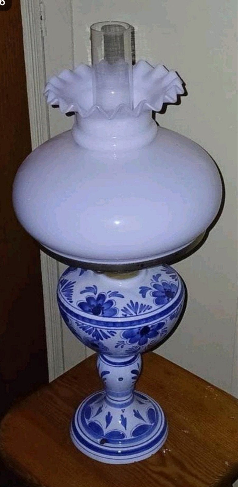 Delfts Blauwe Lamp met Glazen Kap - Vintage Stijl, Ophalen of Verzenden