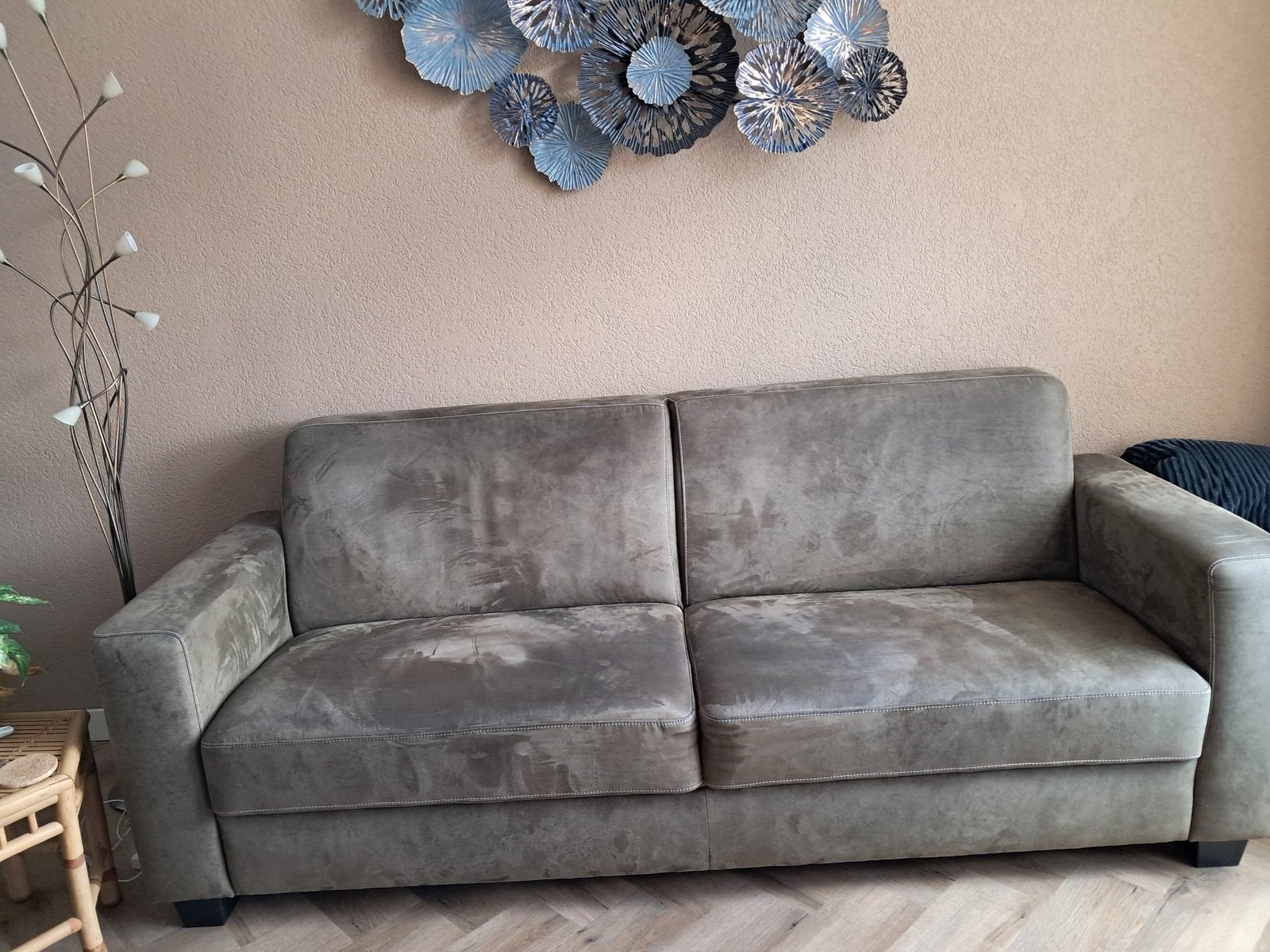 Comfortabele 4-zits bank in mosgroen,, Ophalen, Gebruikt, Tweepersoons, 75 tot 100 cm