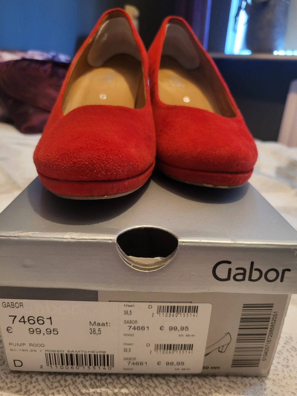 Gabor Comfort rode suède pumps - Maat 38.5, Kleding | Dames, Ophalen of Verzenden, Zo goed als nieuw, Rood