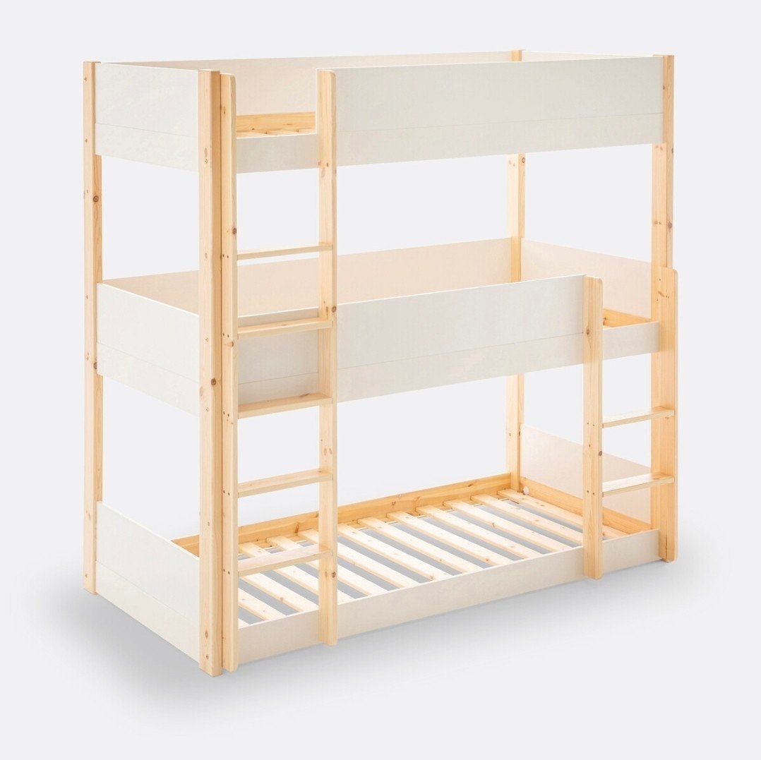 Houten stapelbed met 3 matrassen (100x200 cm) – Goede staat, Huis en Inrichting, Ophalen, 200 cm, 180 tot 200 cm, Stapelbed