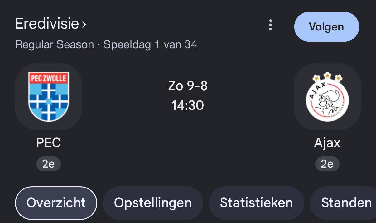 PEC Zwolle - Ajax 1 ticket VAK 18 Rij 1, Maat XL, Verzenden, Nieuw, Overige typen