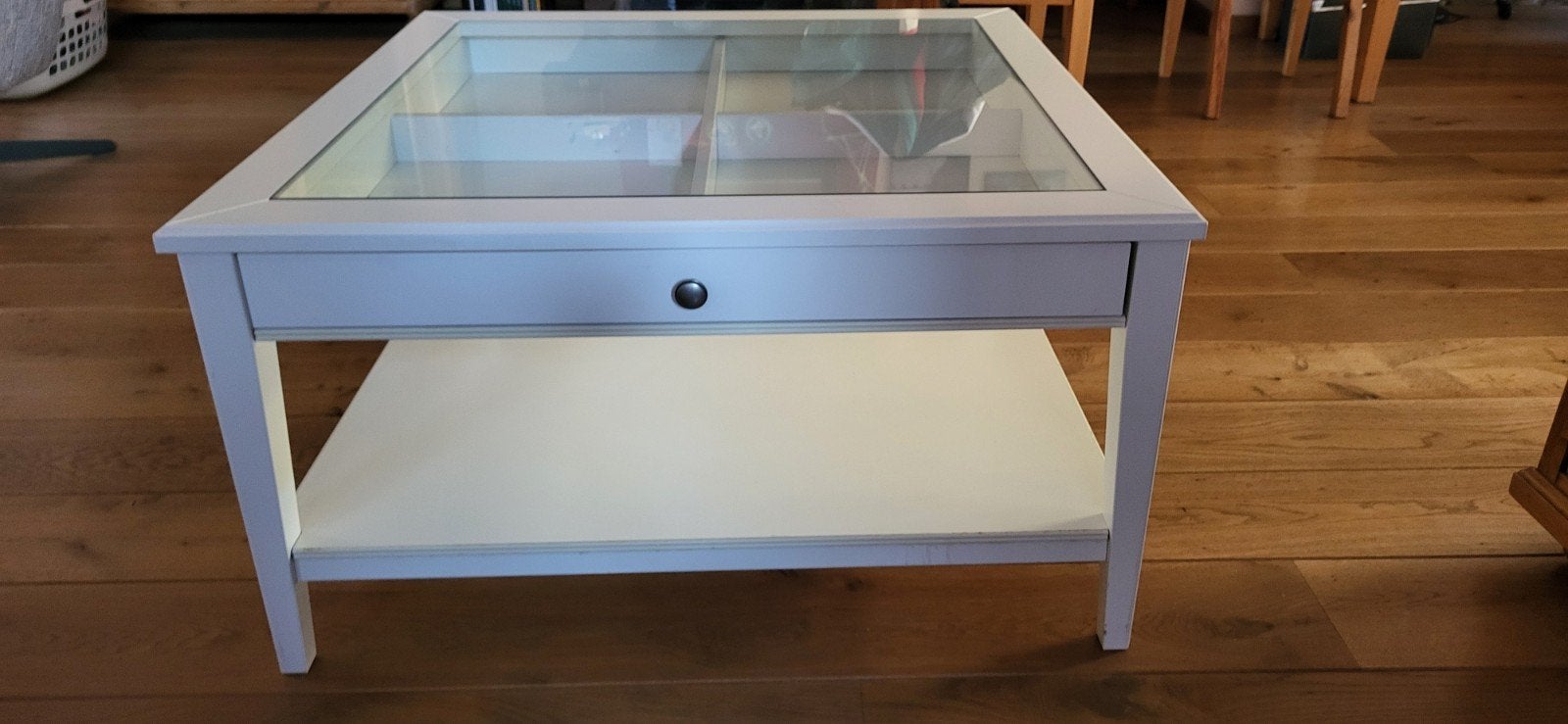 IKEA LIATORP salontafel met glazen blad en lades, Ophalen, Gebruikt, 50 tot 100 cm, Vierkant