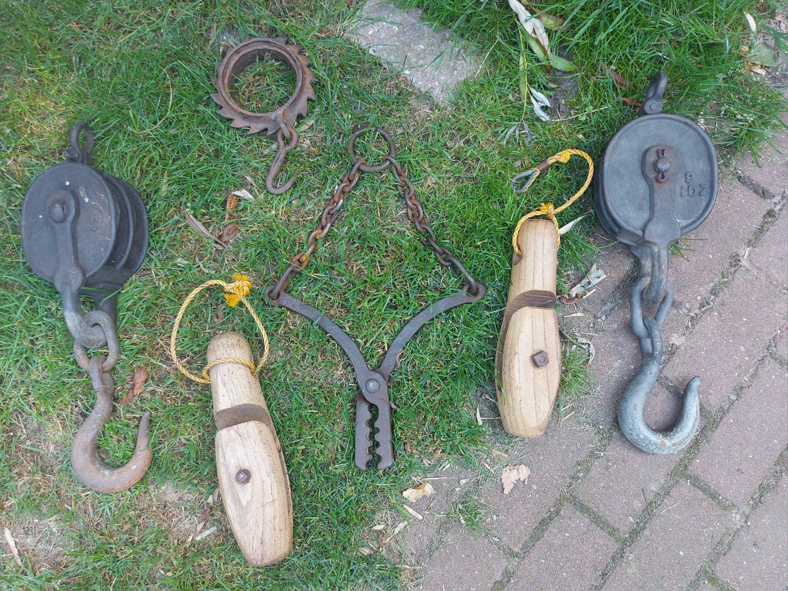 6 x antieke hijs haak katrol industriële items decoratief vo, Ophalen