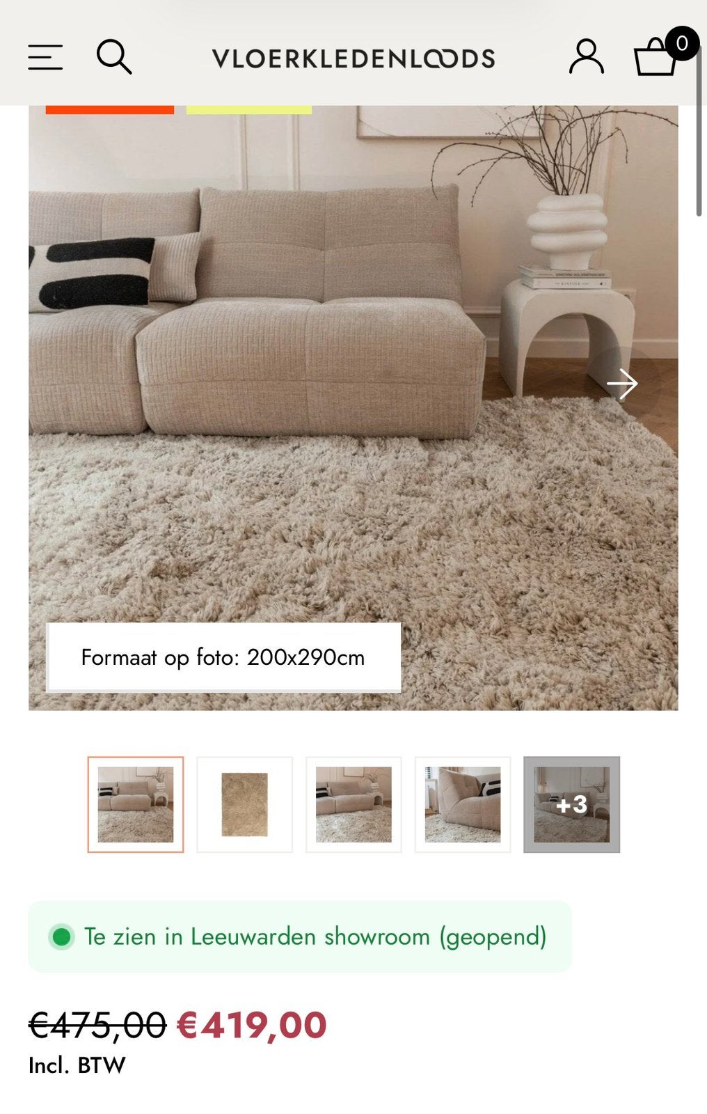 Vloerkleed Pilo beige 240x340 (Vloerkledenloods), Ophalen, Zo goed als nieuw, Tapijt