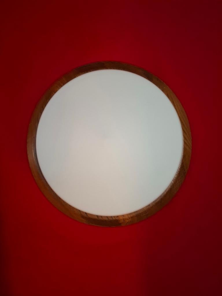 Brocante plafondlamp plafonnière 50 cm glas/ hout, Ophalen