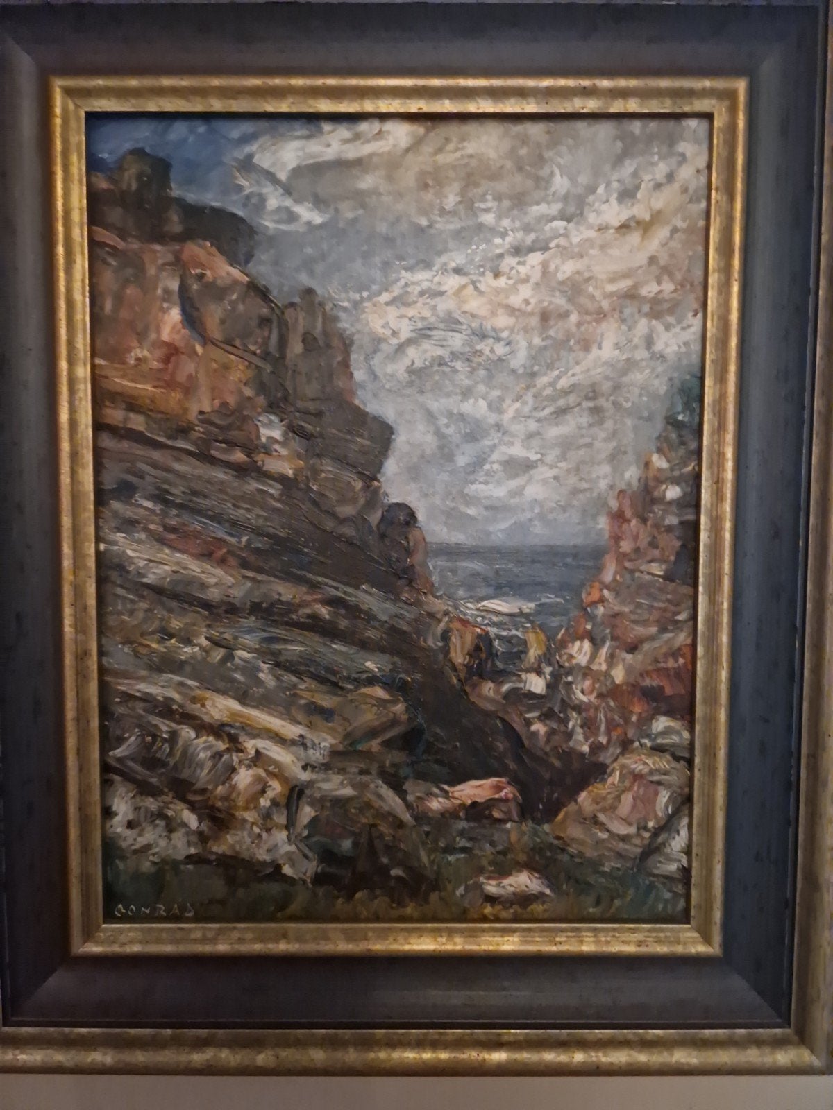 Olieverfschilderij H. Conrad - Bretonse Rotskust (1958), Ophalen of Verzenden