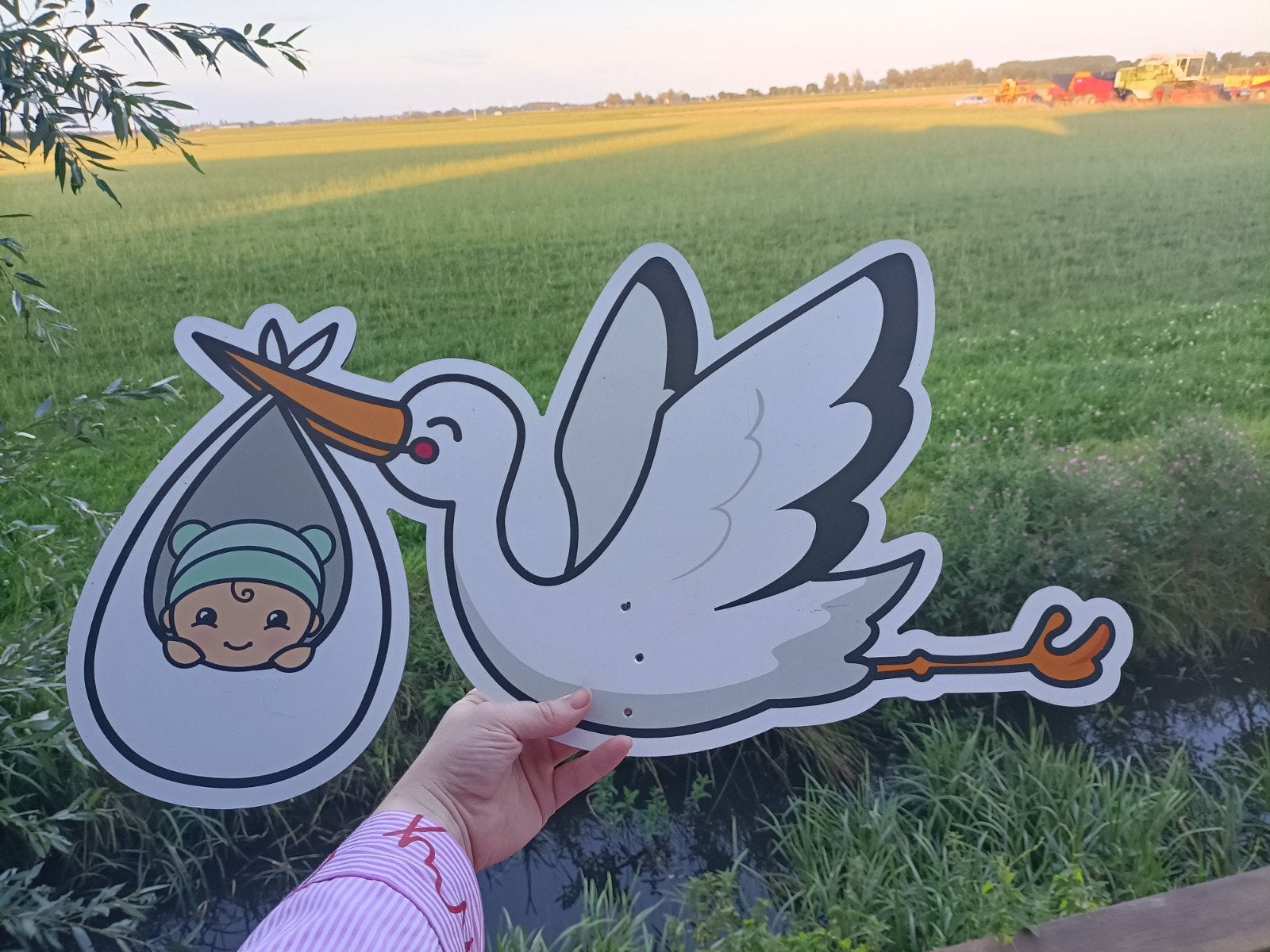 Geboortebord Ooievaar met Baby (ca. 60 x 42 cm), Ophalen of Verzenden, Zo goed als nieuw, Geboortebord