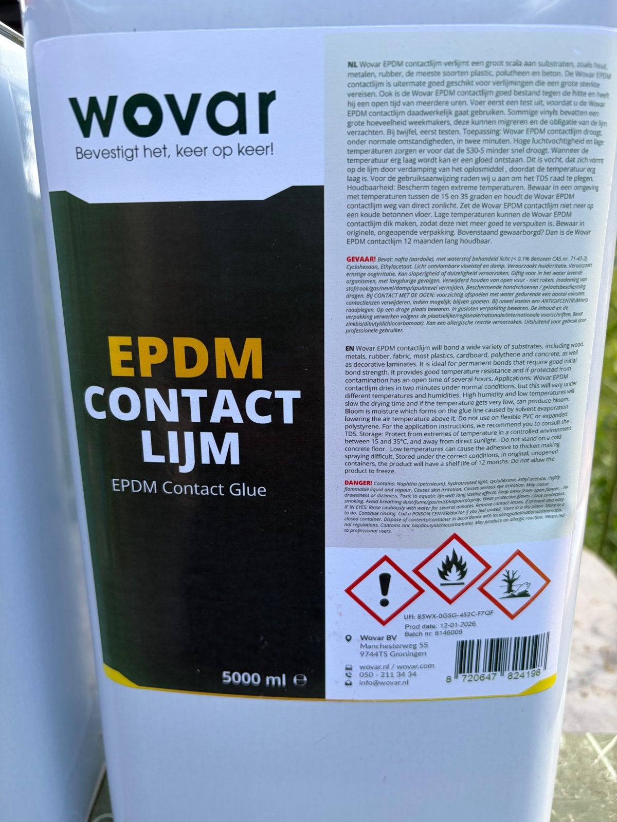 Wovar EPDM Contactlijm 5000 ml - Nieuw, Ophalen of Verzenden, Nieuw