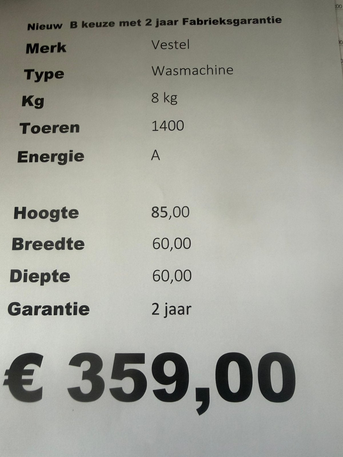 Vestel wasmachine 8 kg 1400 toeren zwart nieuw, Witgoed en Apparatuur, Ophalen, Minder dan 85 cm, 8 tot 10 kg, Nieuw