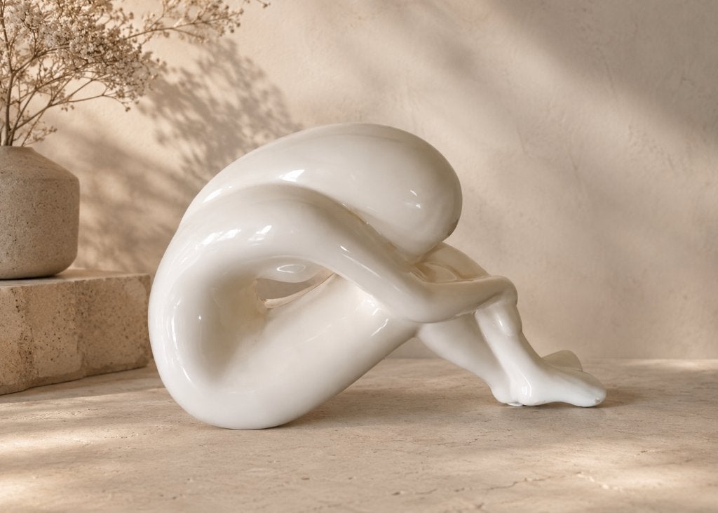 Wit, abstract keramisch beeld, vrouwfiguur, Geglazuurd, Ophalen of Verzenden, 20 - 50 cm, Beeld