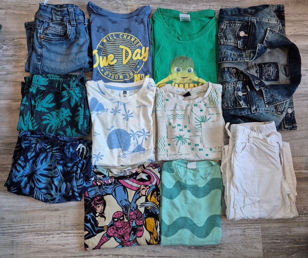 23-delig pakket maat 122 zomer (o.a. Mario, Star Wars), Ophalen of Verzenden, Zo goed als nieuw, Maat 128
