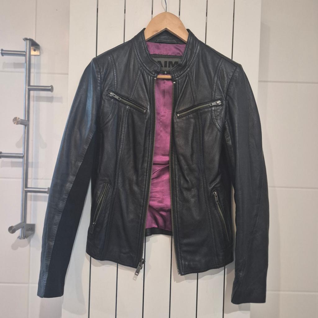 Aim leren jasje maat S, Kleding | Dames, Ophalen of Verzenden, Zo goed als nieuw, Maat 38/40 (M), Zwart