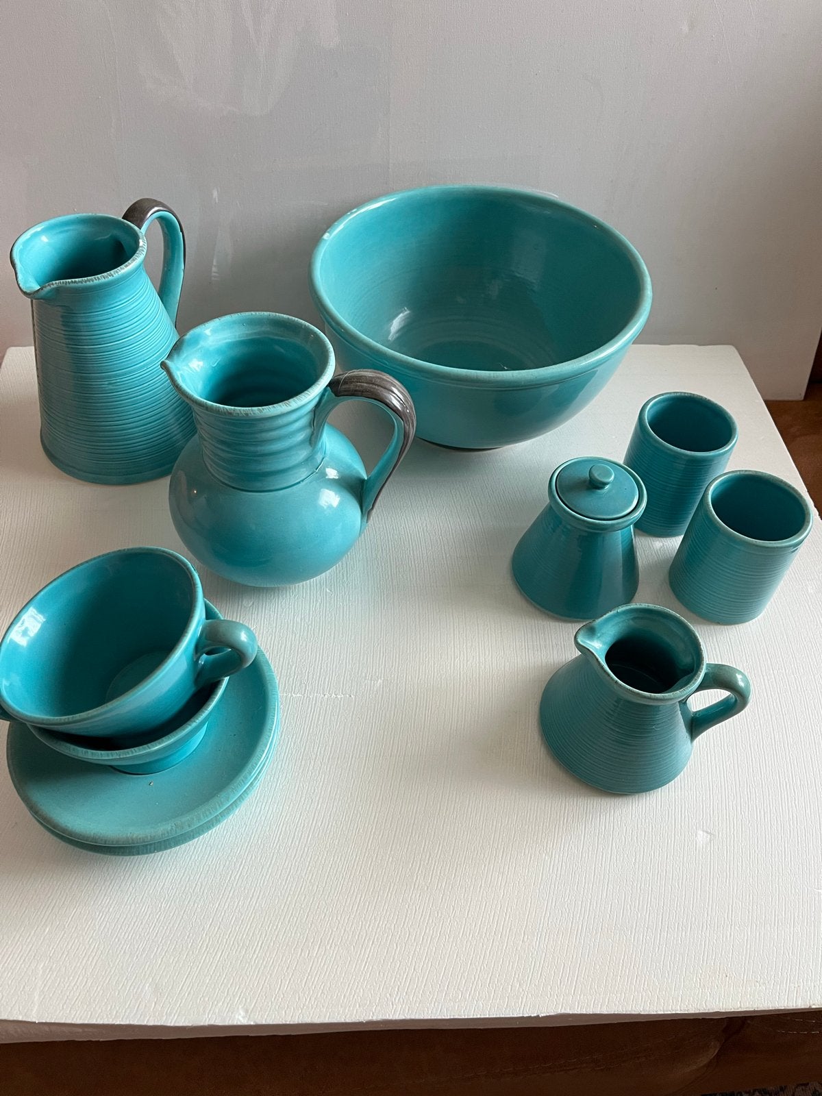 Vintage turquoise keramiek servies set, Ophalen of Verzenden