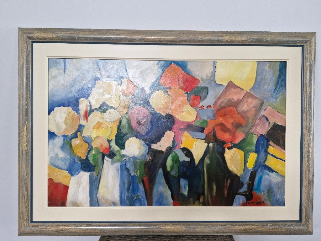 Kleurrijk schilderij, Ophalen, Ingelijst, Olieverf, Overige materialen