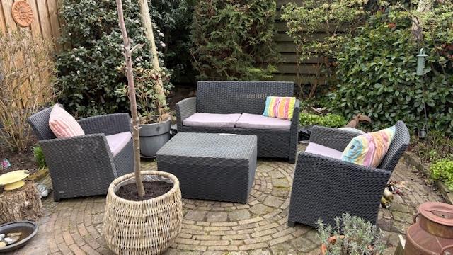 Keter / Allibert Loungeset zwart, Tuin en Terras, Ophalen, 4 zitplaatsen, Kunststof, Gebruikt