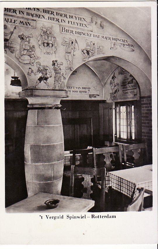 Rotterdam Fotoglanskaart Cafe 't Verguld Spinnenwiel., Ophalen, 1940 tot 1960, Ongelopen, Zuid-Holland