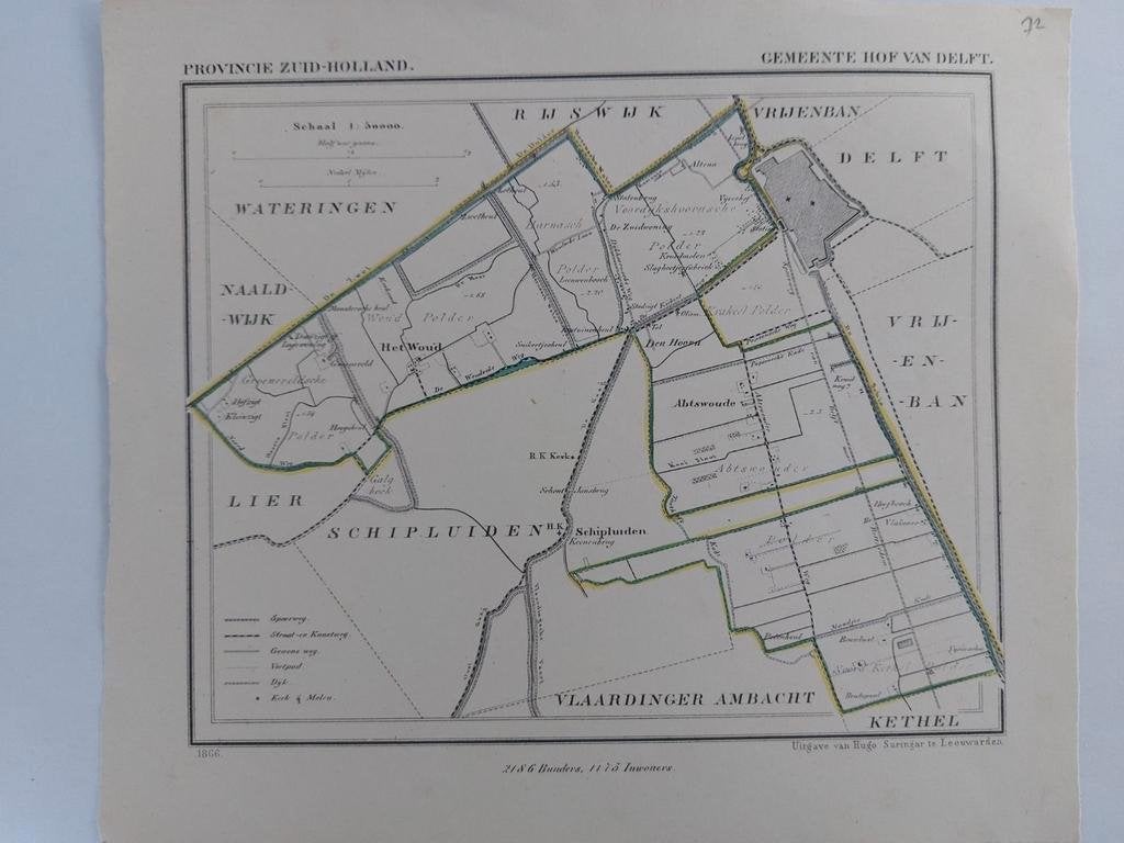 72 / Hof van Delft Abtswoude  Het Woud Litho 1866 J. Kuyper, Antiek en Kunst, Ophalen of Verzenden