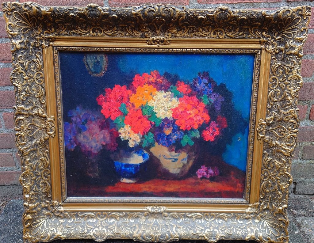 Jan VAN DEN BRINK (1895-1966)  Bloemen en blauwe kom 1929, Antiek en Kunst, Ophalen of Verzenden