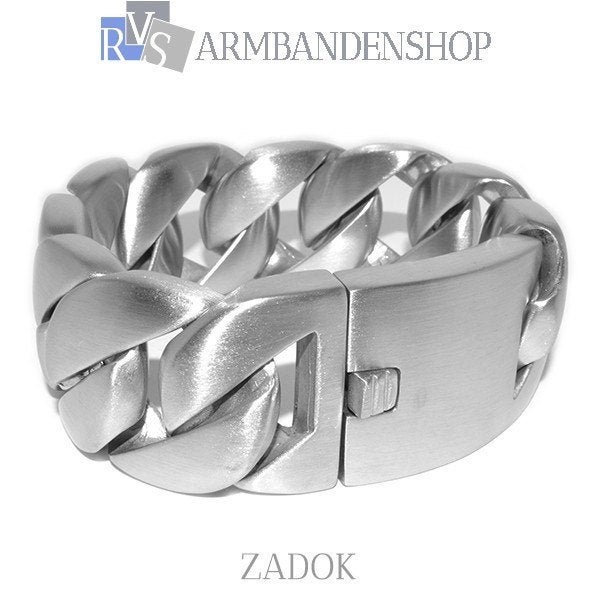 Matte rvs heren armband geborsteld staal "Zadok" RVS zilver., Verzenden, Nieuw, Zilver, Staal