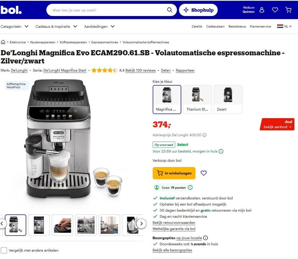 Foto 6 van De'Longhi Magnifica Evo ECAM290.61.SB espressomachine