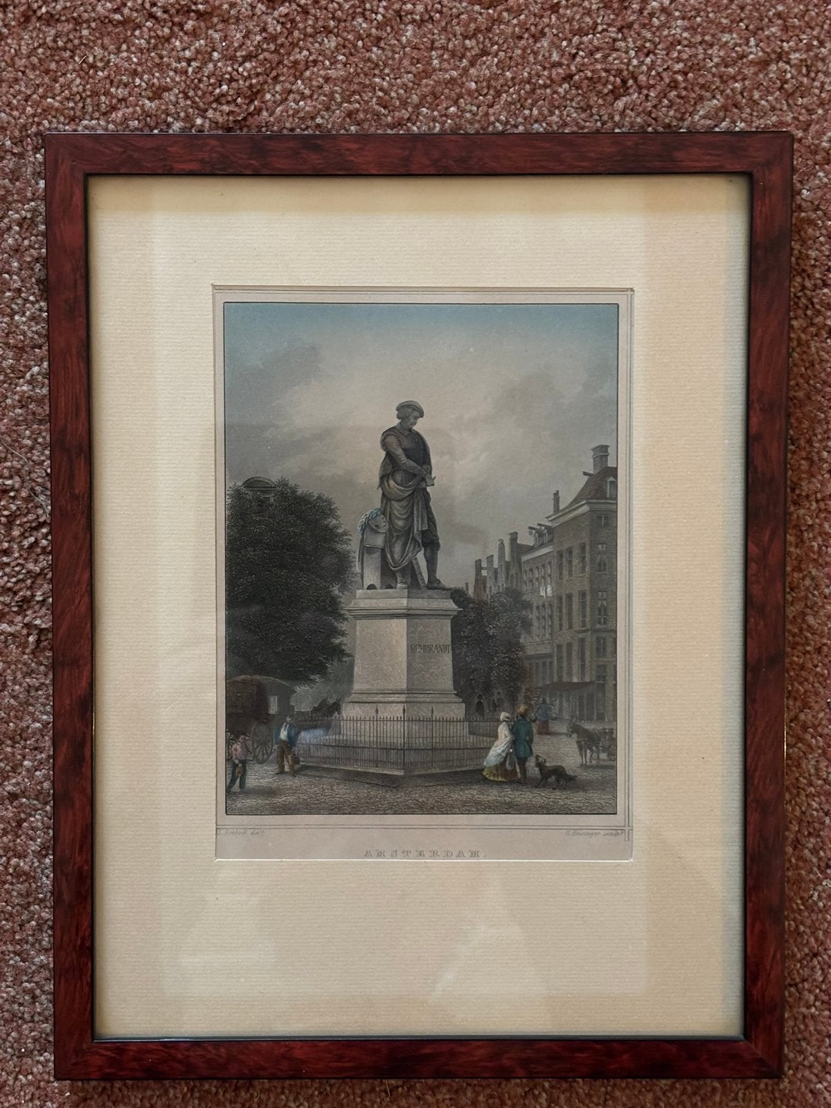 Antieke prent van een gravure van beeld van Rembrandt, Ophalen of Verzenden
