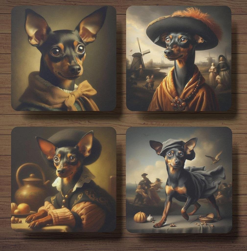 Dwergpincher Rembrandt stijl onderzetters met houder, Ophalen of Verzenden, Nieuw