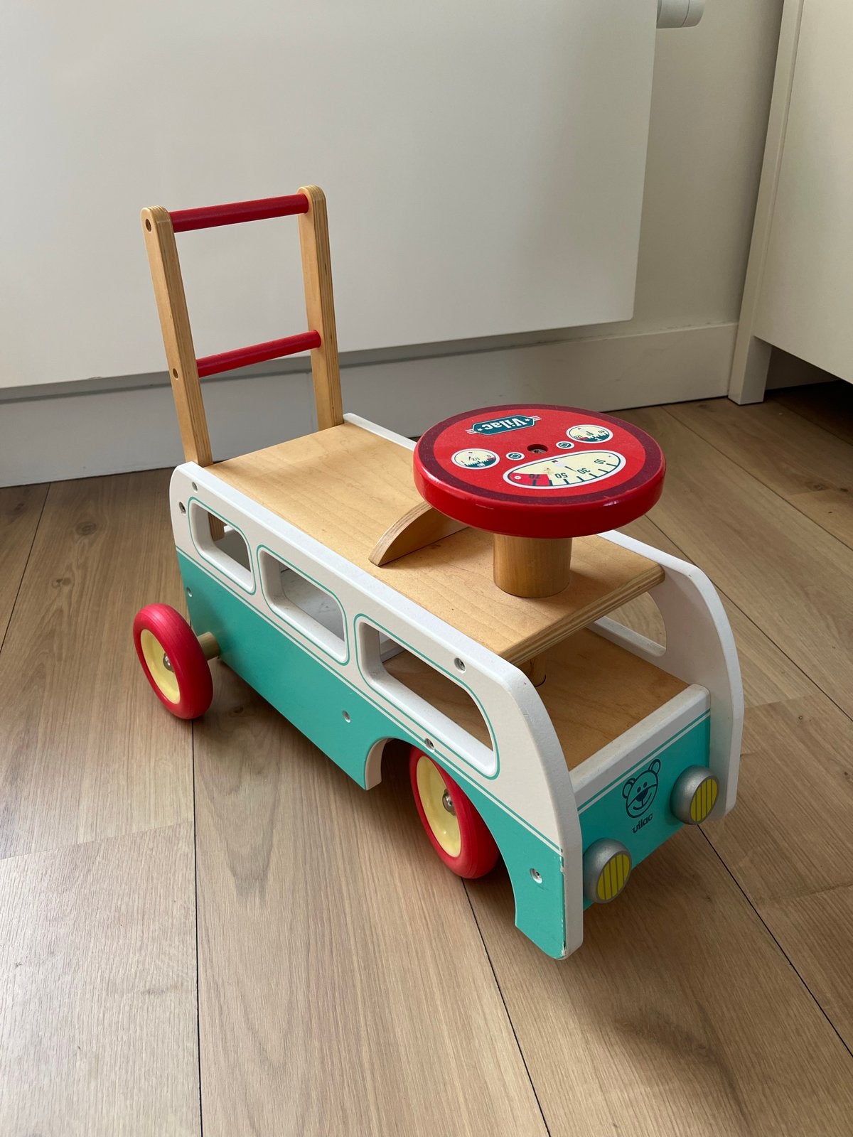 Vilac Houten Loopbus / Loopwagen - Zo goed als nieuw, Ophalen, Zo goed als nieuw, Duw- of Trekspeelgoed