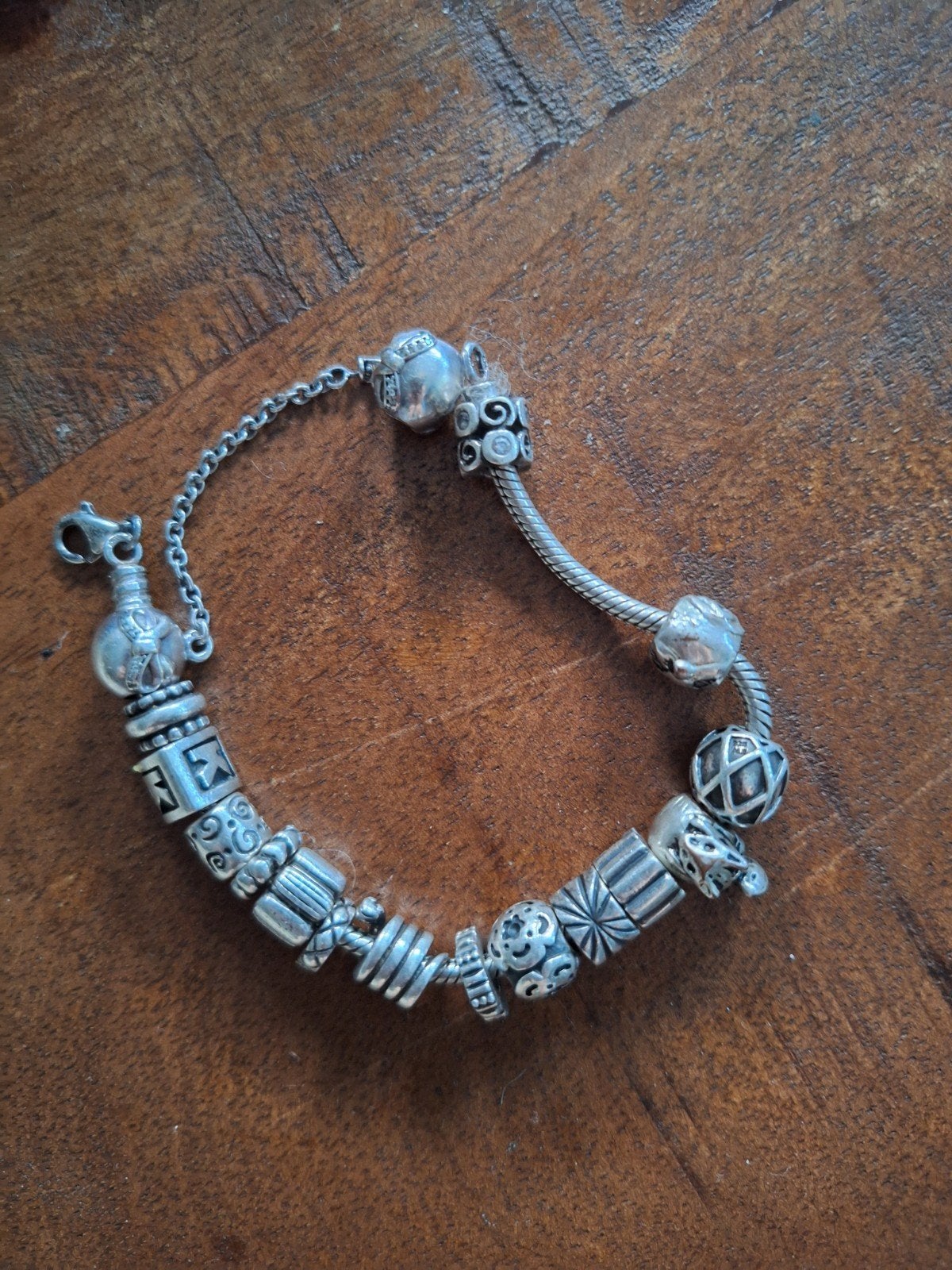 Pandora armband met bedels, maat 18, Gebruikt, Ophalen of Verzenden, Met bedels of kralen, Zilver