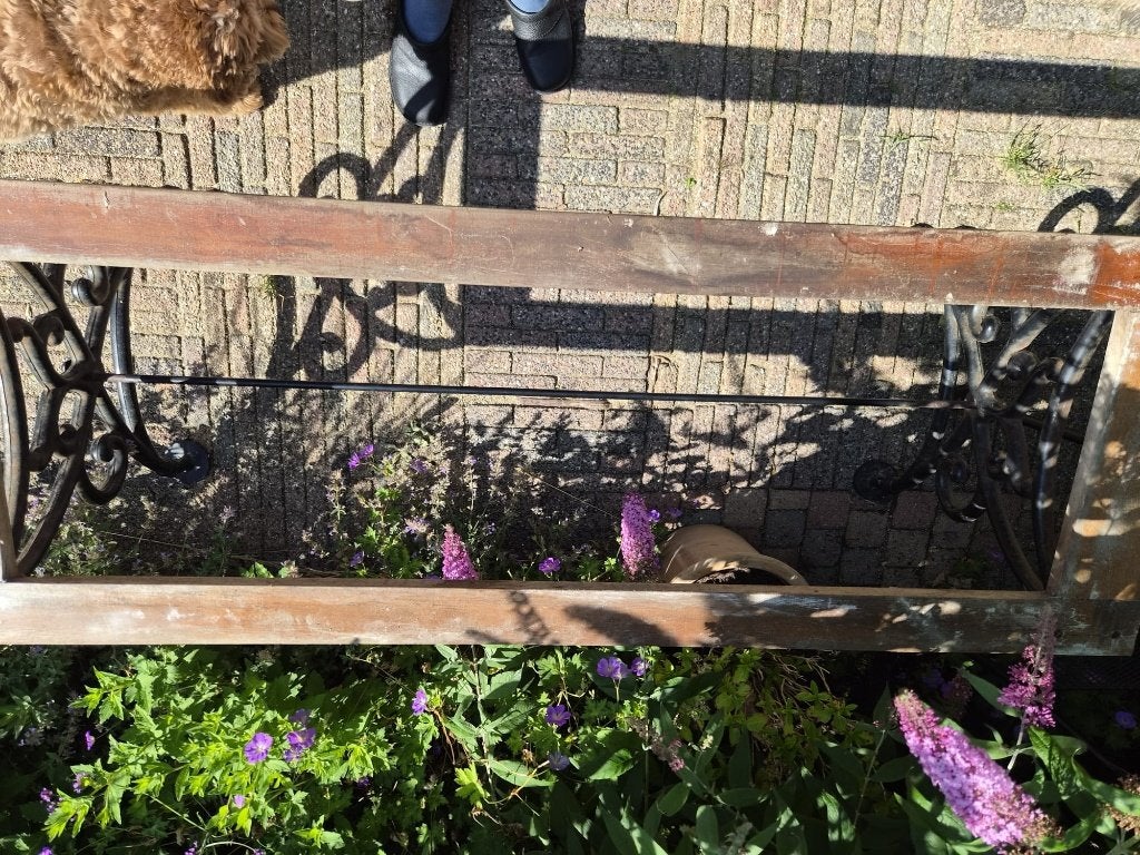 tuintafel onderstel ( met eventueel kapotte granieten blad), Tuin en Terras, Tuintafels, Ophalen, Gebruikt, Rechthoekig, Metaal
