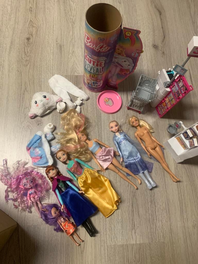Grote Barbie en poppen set met accessoires, Ophalen of Verzenden, Gebruikt, Barbie