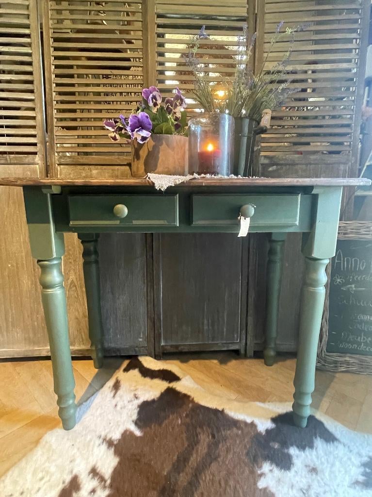 Sidetable olijfgroen, Huis en Inrichting, Tafels | Sidetables, Zo goed als nieuw, 25 tot 50 cm, 50 tot 100 cm, Rechthoekig, Grenenhout