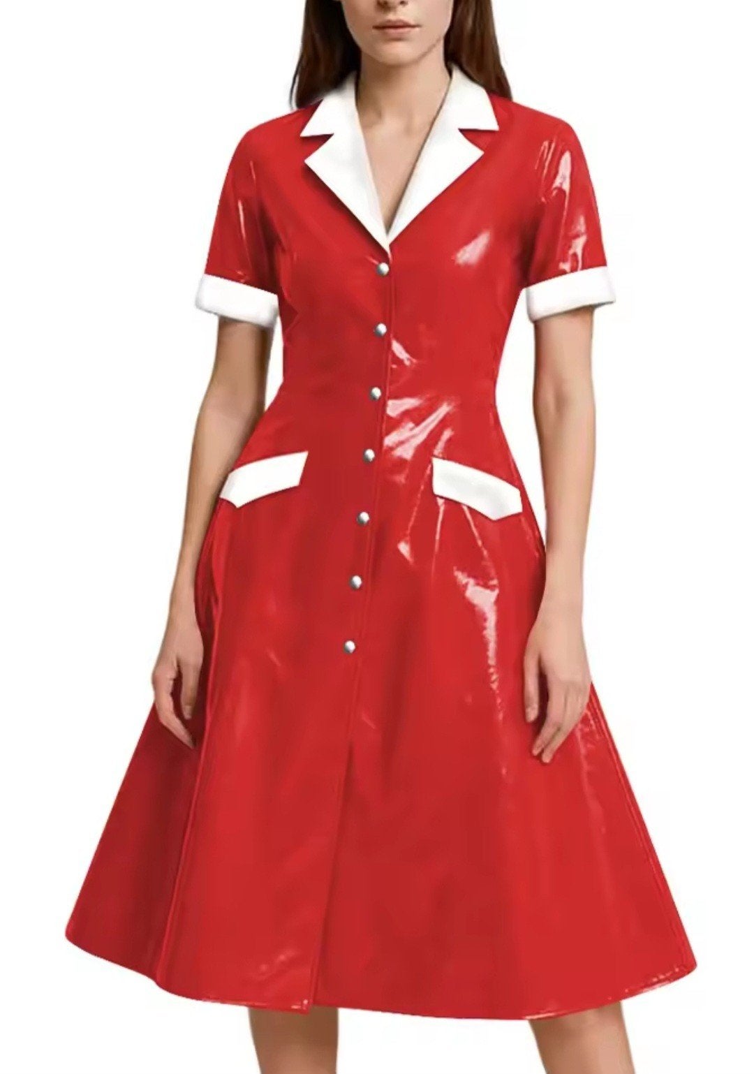 Prachtige Lak Jurk Wijder, tm 8XL, Kleding | Dames, Jurken, Verzenden, Nieuw, Knielengte